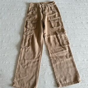 SHEIN Tan Cargo Pants with Relaxed Fit and Adjustable Waist